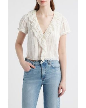 Doen Bernadette Pleated Lace Ruffle Trim Top - Blue