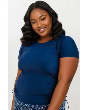 Calypsa Plus Size Short Sleeve Adele Swim Top - Blue