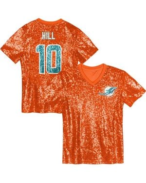 Outerstuff Girls Youth Tyreek Hill Miami Dolphins Sequin V-Neck Fashion Jersey - Orange