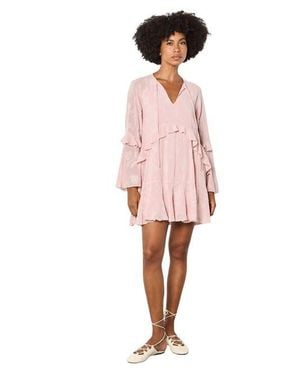 Apricot Paisley Embroidered Boho Dress - Pink