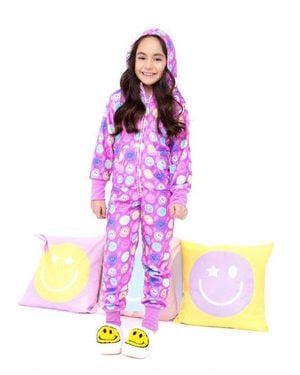 PREPPY GOOSE Plush Smiley Faces Loungewear Jumpsuit - Pink