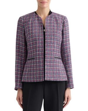 Kasper Collarless Tweed Jacket - Purple