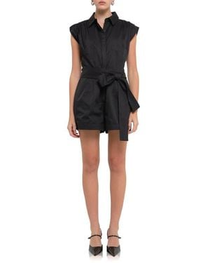 Grey Lab Ruched Collar Cotton Romper - Black