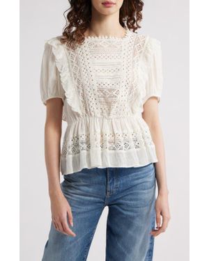Treasure & Bond Eyelet Peplum Top - White