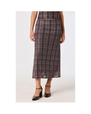 Astr Baila Plaid Mesh Midi Skirt - Brown