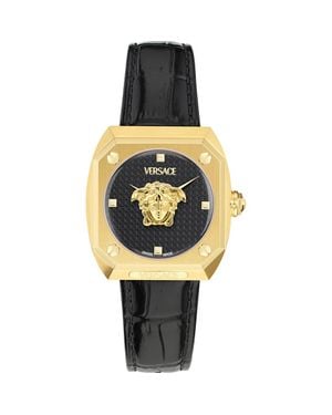Versace Antares Leather Strap Watch, 35Mm - Metallic