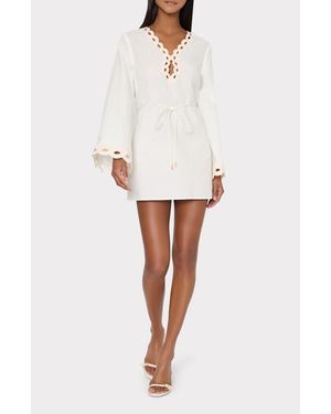 MILLY Embroidered Chain Long Sleeve Cotton & Lined Cover-Up Dress - White