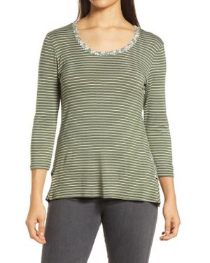 Loveappella Leopard Stripe Peplum Top - Green