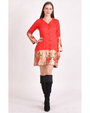 Ras Jacquard Butti Silk Mini Blazer Dress - Red