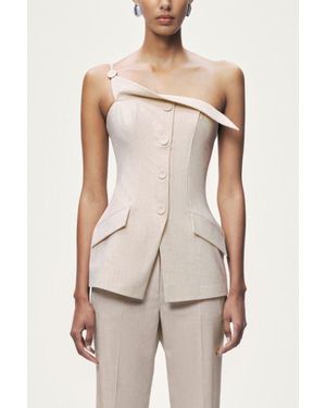 Nocturne Asymmetric One-Shoulder Blouse - Natural