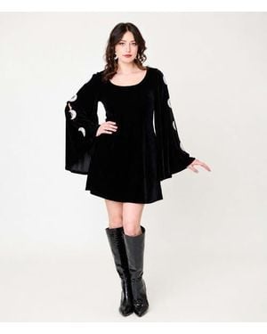 Smak Parlour Angel Sleeve Downtown Scene Mini Fit & Flare Dress - Black