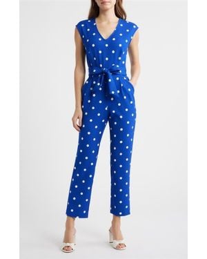 Anne Klein Polka Dot Straight Leg Jumpsuit - Blue