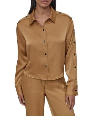 DKNY Glazed Crinkle Satin Button-Up Shirt - Brown