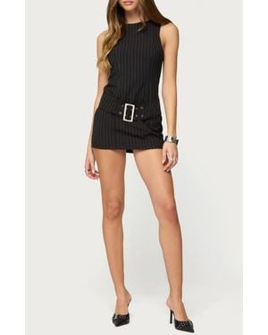Edikted Sharone Belted Pinstripe Romper - Black