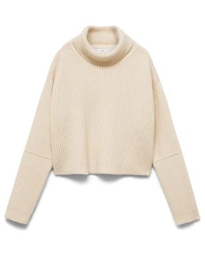 Mango Tappeito Turtleneck Cotton & Wool Rib Sweater - Natural