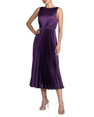 Mac Duggal High Neck Sleeveless Pleated Midi Dress - Purple