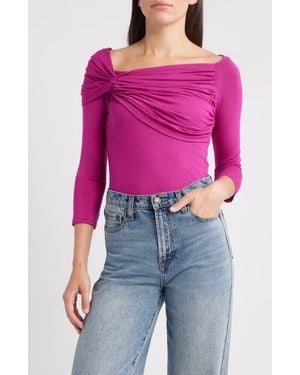 Loveappella Asymmetric Neck Jersey Top - Multicolor