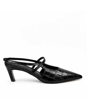 Amie Rafa Connie Embossed Crocodile Heels - Black