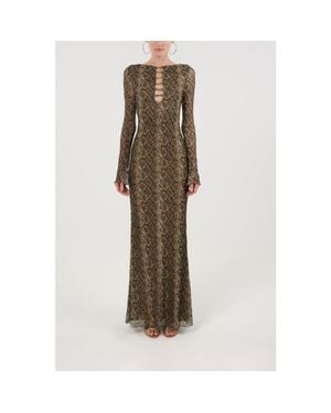 Nocturne Snake Print Ring Detail Long Sleeve Maxi Dress - Natural