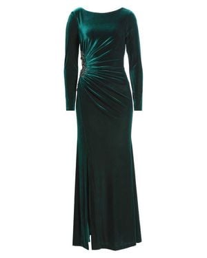 Eliza J Side Ruched Long Sleeve Velvet Gown - Green