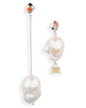 Faris Pearl & Sapphire Mismatched Drop Earrings - White