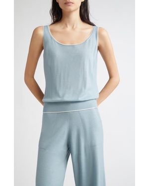 Eleventy Tipped Merino Wool Sweater Tank - Blue