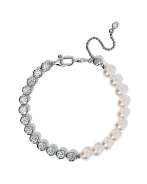 Nadri Imitation Pearl And Cubic Zirconia Line Bracelet - White