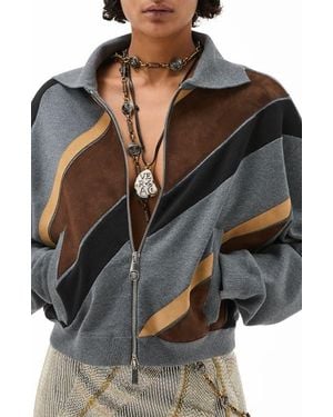 Versace Leather Stripe Knit Jacket - Black