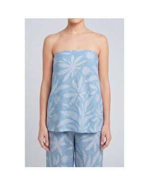 NUAJE NUAJE Rhea Strapless Bias Linen Top - Blue