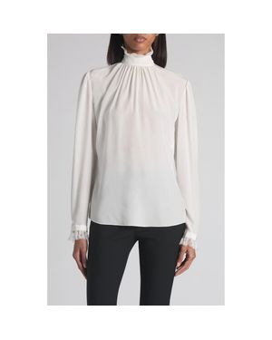 McQueen Lace Insert Silk Crêpe De Chine Top - Gray