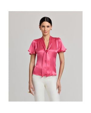Really Wild Clothing Celeste Liberty Silk Satin Tie Neck Blouse - Red