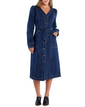 Wash Lab Denim Noelle Long Sleeve Denim Midi Dress - Blue