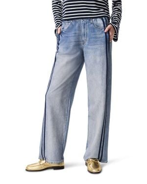 Rag & Bone Miramar Side Stripe High Waist Wide Leg Cotton Terry Sweatpant Track Pants - Blue