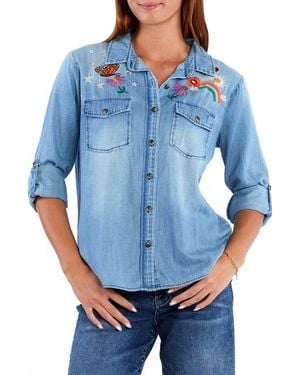 Billy T Happy Place Embroidered Button-Up Shirt - Blue