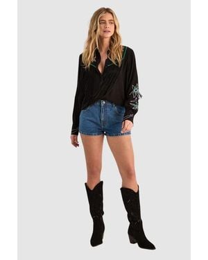 Nasty Gal Embroidered Fringe Western Shirt - Black