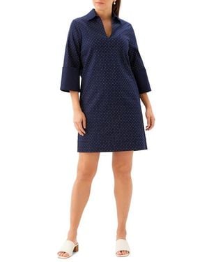 Karen Kane Diamante Detail Stretch Cotton Shift Dress - Blue