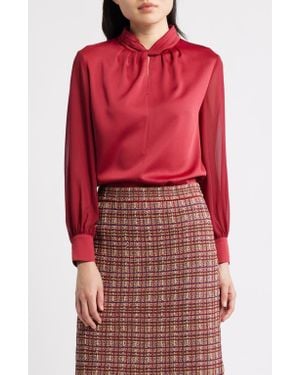 Misook Twist Front Crépe De Chine Top - Red