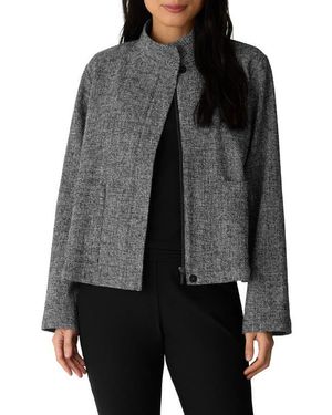 Eileen Fisher Organic Cotton Blend Stand Collar Jacket - Black