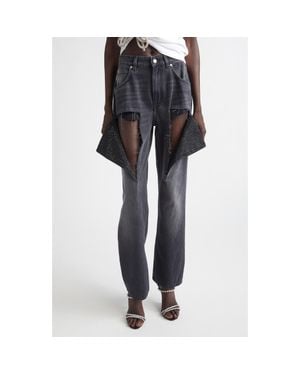 Area Hotfix Thigh Slash Straight Leg Jeans - Black