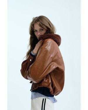 H&M Fluffy-Collared Jacket - Brown