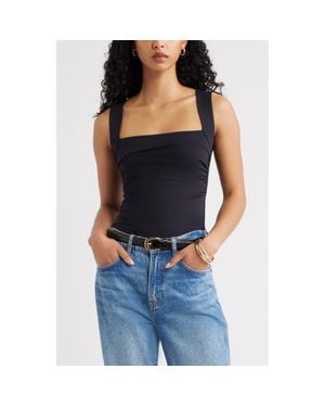 Open Edit Ruched Square Neck Tank - Black