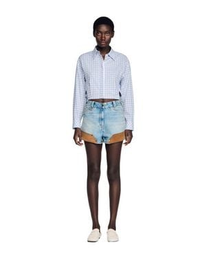 Sandro Denim And Suede Shorts With Rivets - Blue