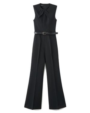 Mango Draped Detail Belted Wide Leg Jumpsuit - Black