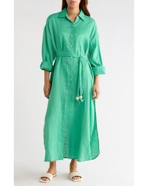 Elan Long Sleeve Linen Maxi Shirtdress - Green