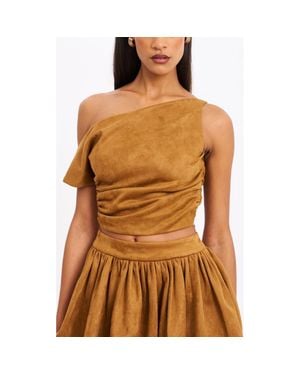 Miss Circle Yara Suede Slash Neck Tank Top - Brown