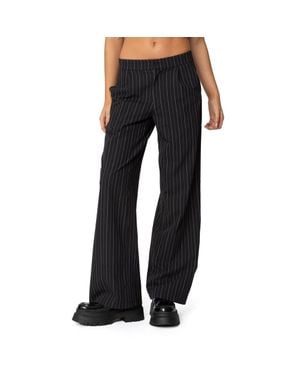 Edikted Aliza Pinstripe Straight Leg Pants - Black