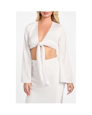 Marciano Monica Tie Front Satin Crop Top - White