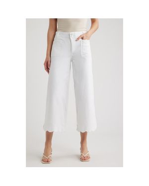 Wit & Wisdom Scallop Patch Pocket High Waist Crop Wide Leg Twill Pants - White