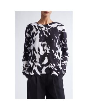 Oscar de la Renta Cow Print Cotton Blend Cardigan - Black