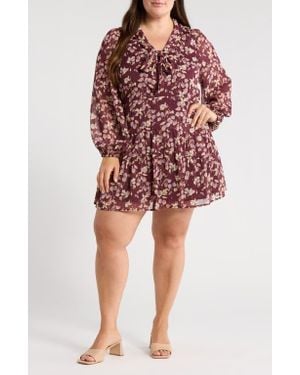 Chelsea28 Tie Neck Tiered Minidress